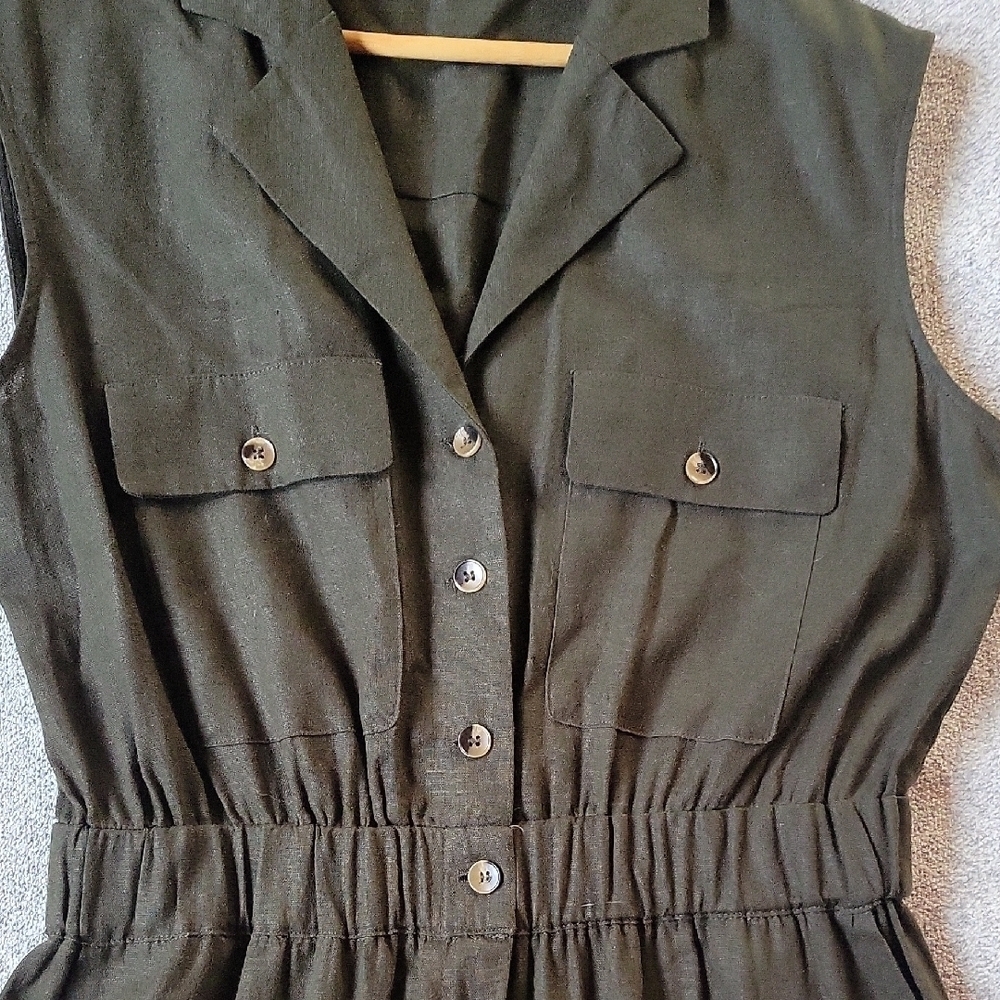 Zara Jumpsuit Dark Green Button-Up Linen Blend Size XL - Picture 11 of 15